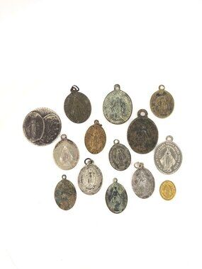 Antique Miraculous Medals Lot Virgin Mary Devotional Pendants